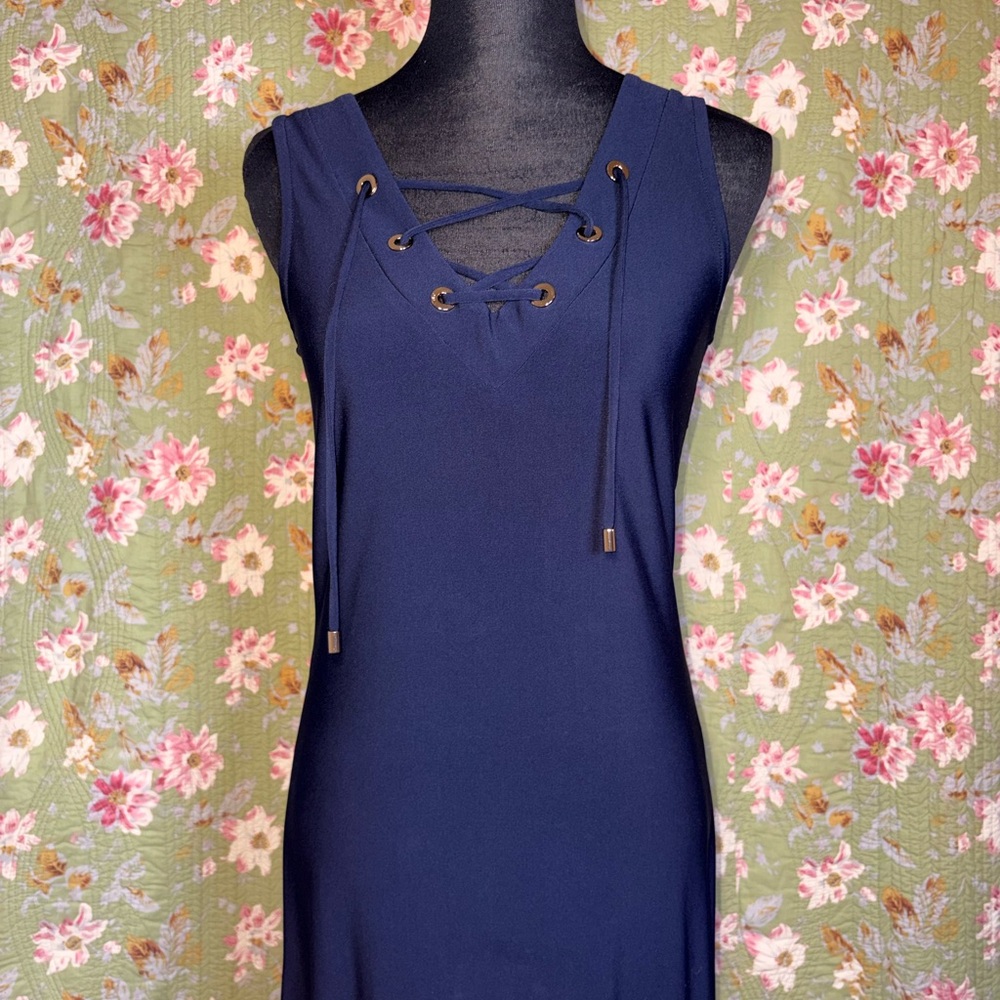 Philosophy Navy Lace-Up Maxi Dress